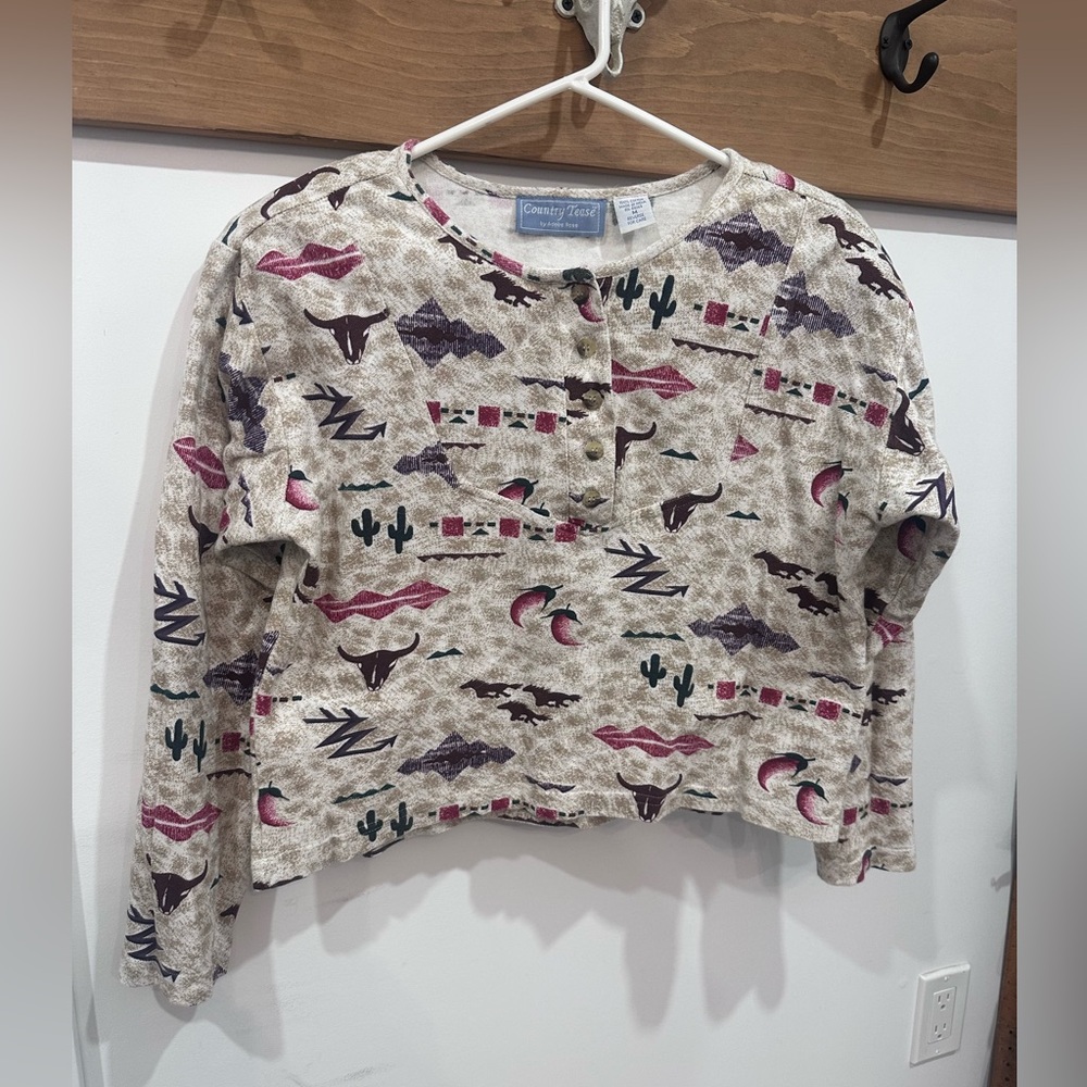 Vintage cowgirl/western print pullover sweater